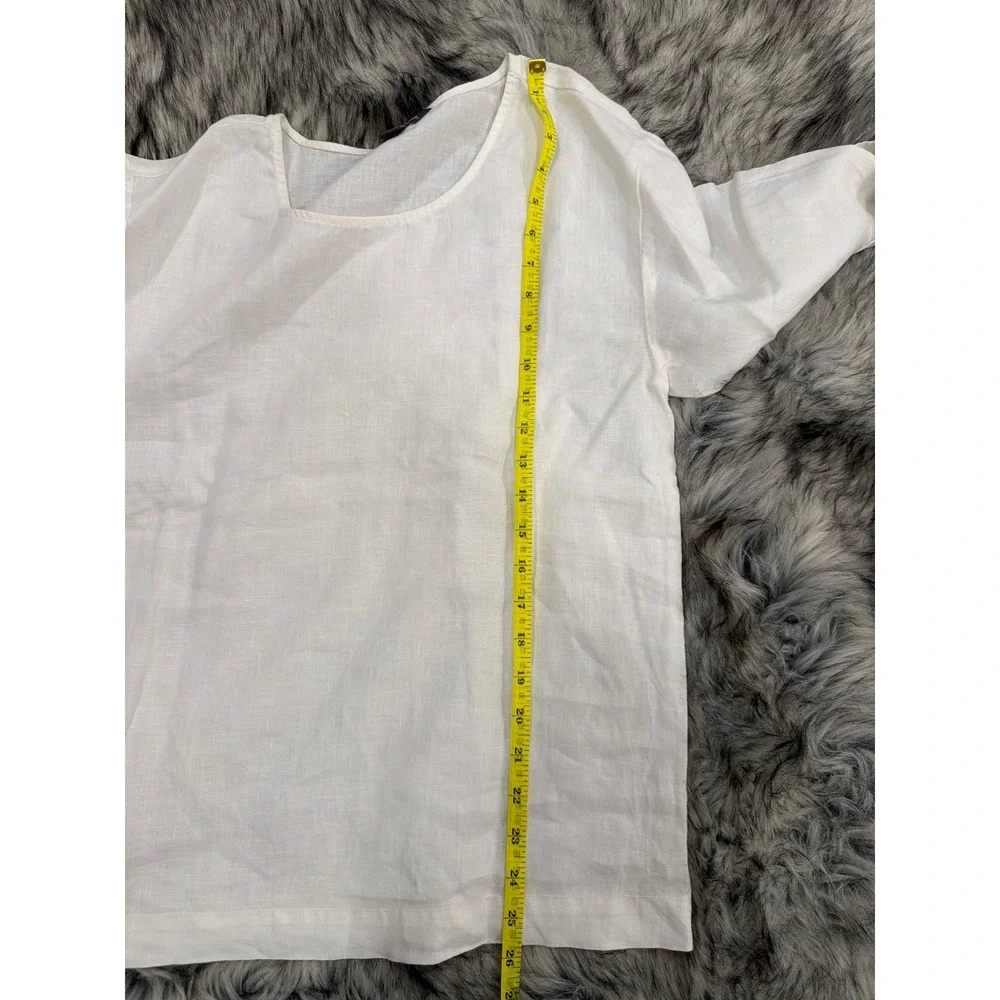 Tommy Bahama Womens White 100% Linen Scoop Neck Elbow Sleeve Tunic Top XS